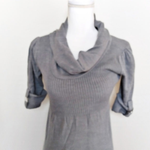Take Out Gray Short Sleeve Mini Sweater Dress - Picture 5 of 8